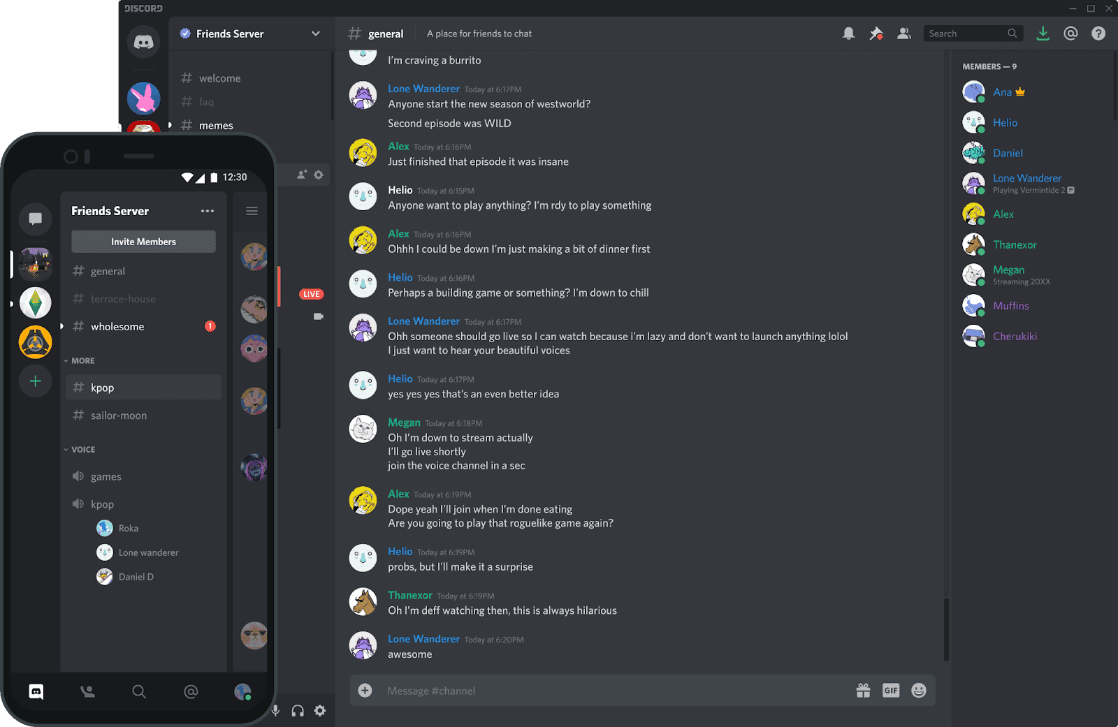 Discord chatting space on different devices