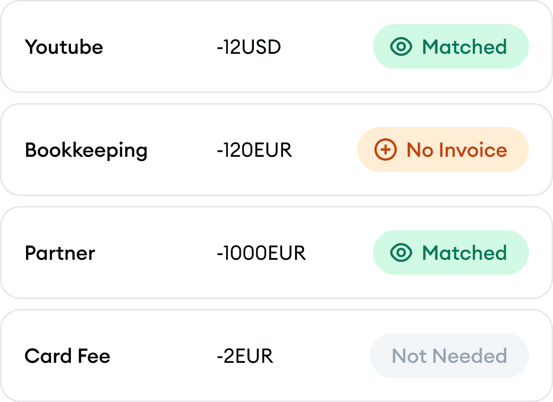 Invoice Matching Status Interface – Kulud.ai automatically matches invoices with corresponding transactions.