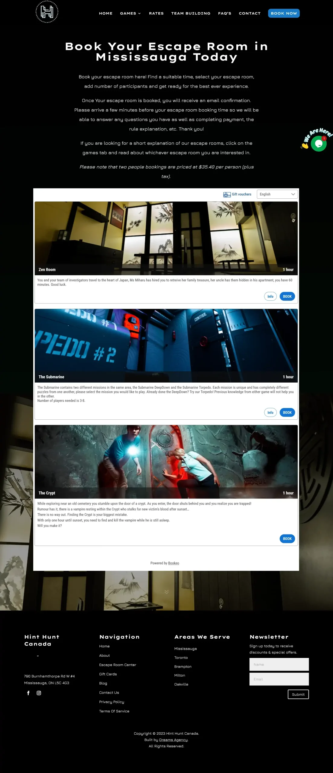 Book Your Escape Room for hinthuntcanada website developed & designed by Dreams Agency Mississauga, Ontario
