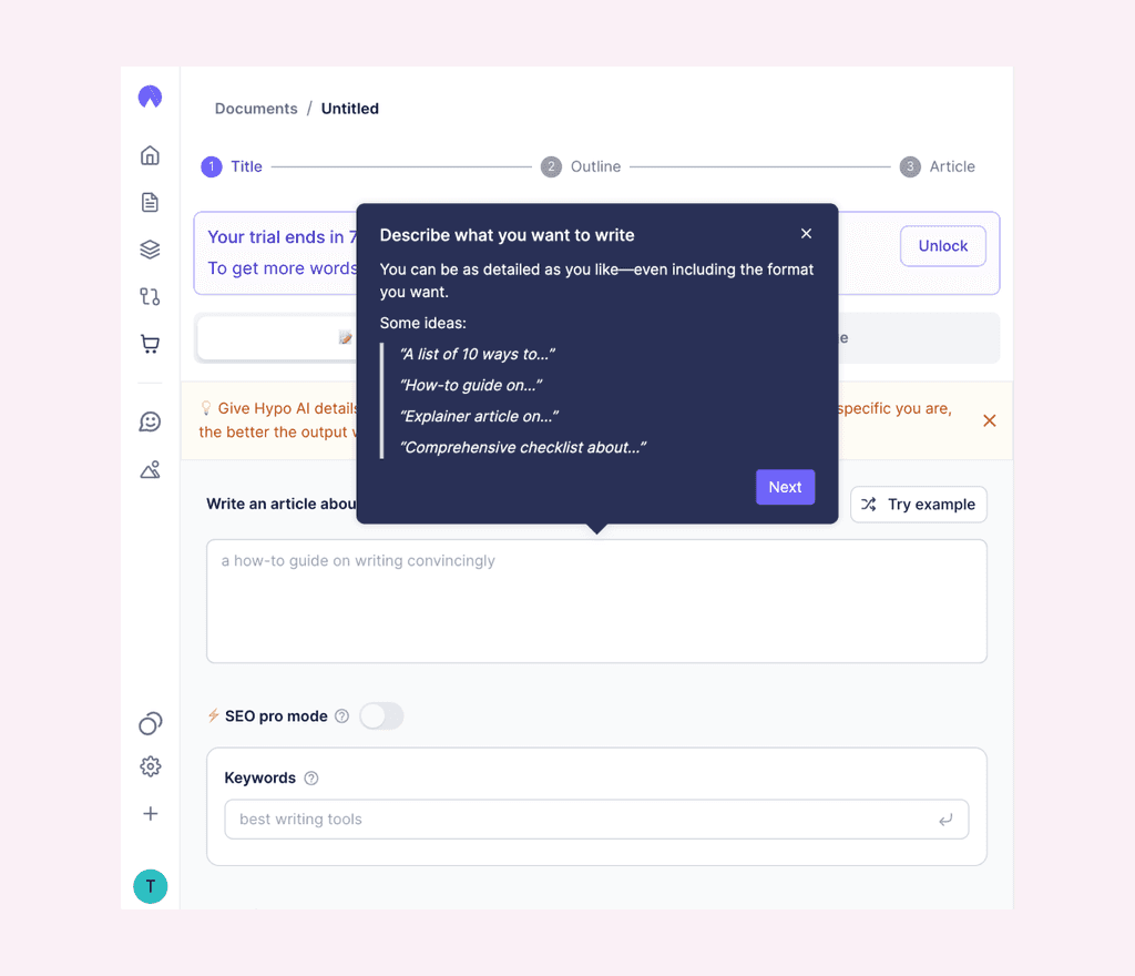 Tutorial on Hypotenuse AI web platform