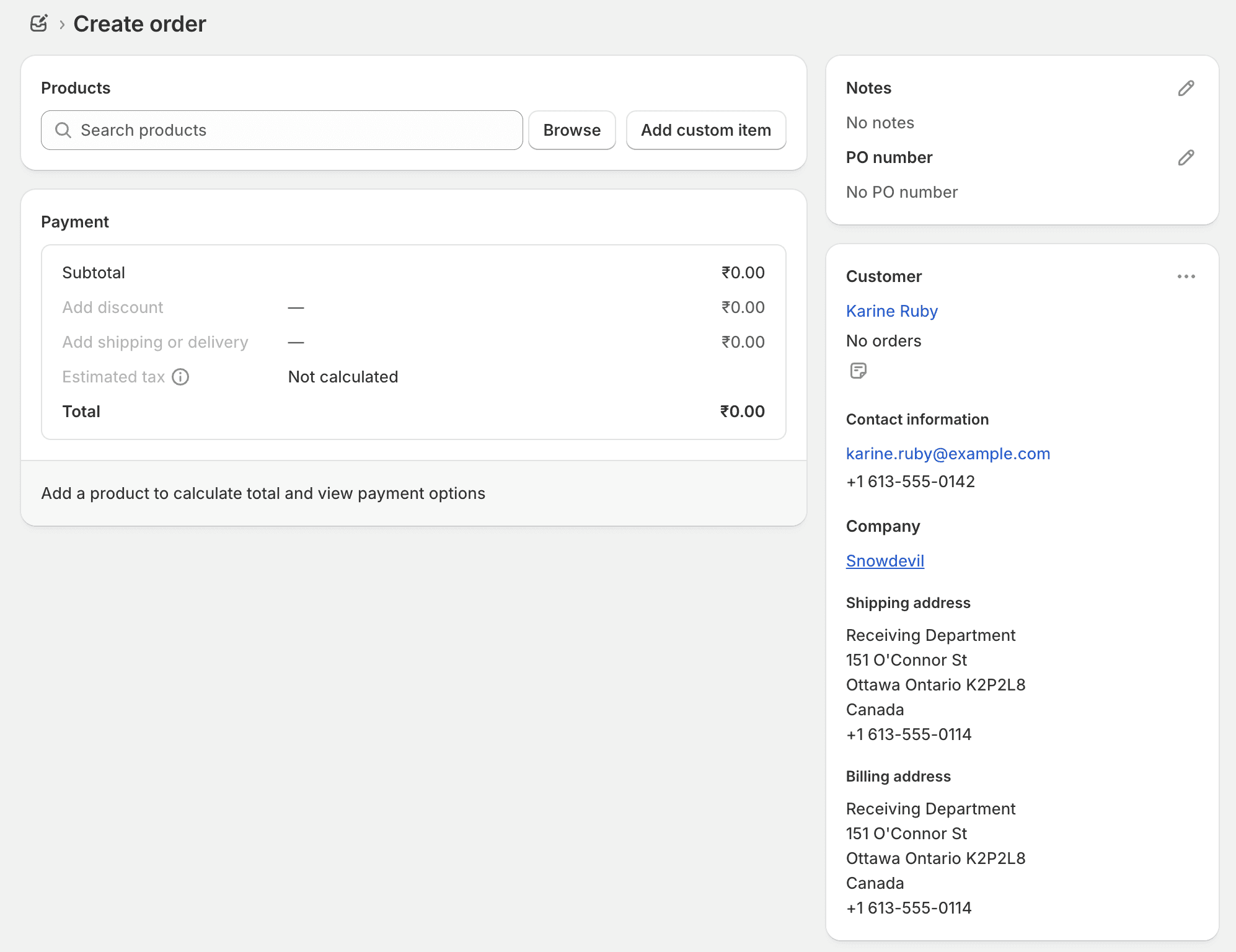 Add customer on shopify admin draft order create page