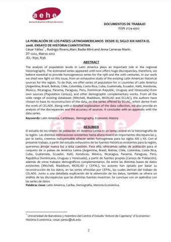 La población de los países latinoamericanos desde el siglo XIX hasta el 2008. Ensayo de historia cuantitativa