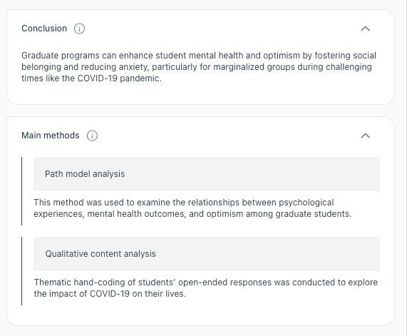 AI-generated digest summarizing the path model analysis methods and the final conclusion of a graduate student mental health study.