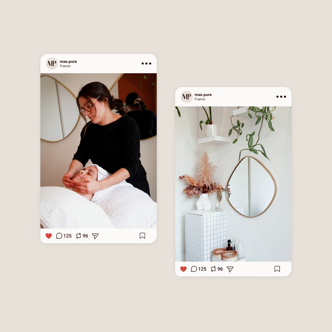 Exemples de publications instagram pour Odette Institut à Nantes. Les photos ont été réalisées lors d'un shooting.