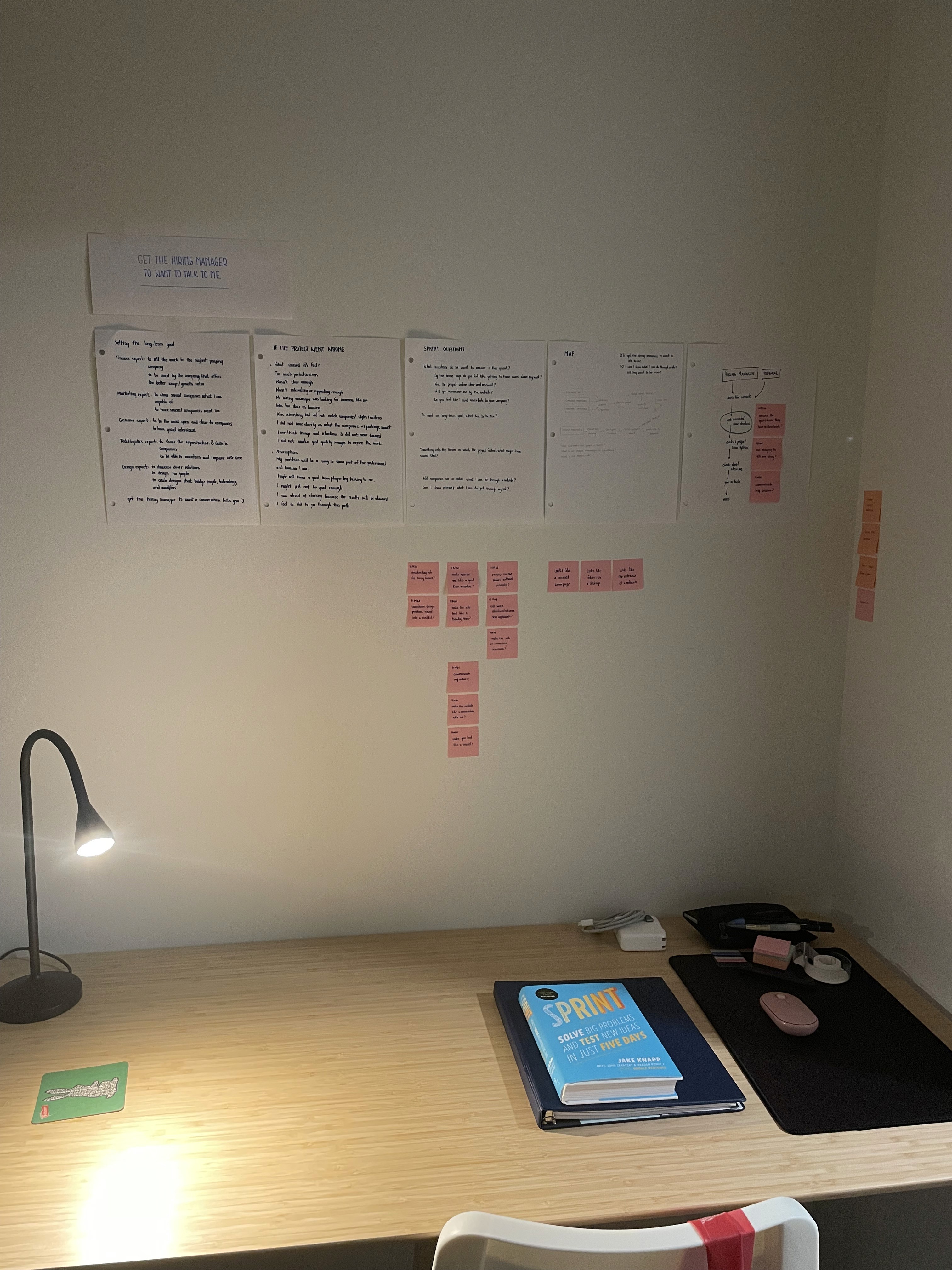 Picture of wall with post its and papers