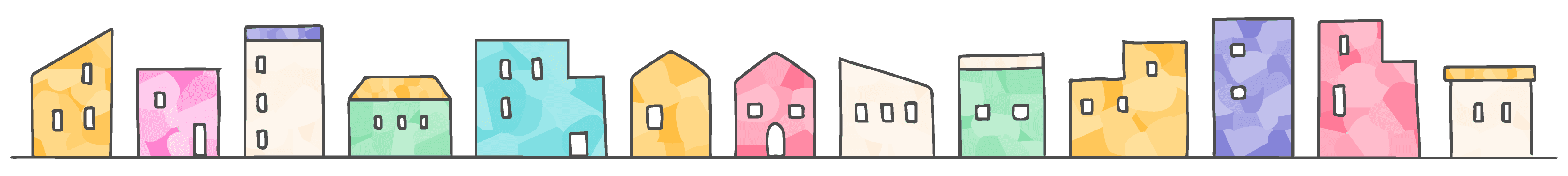 並んだ色とりどりな家のイラスト
