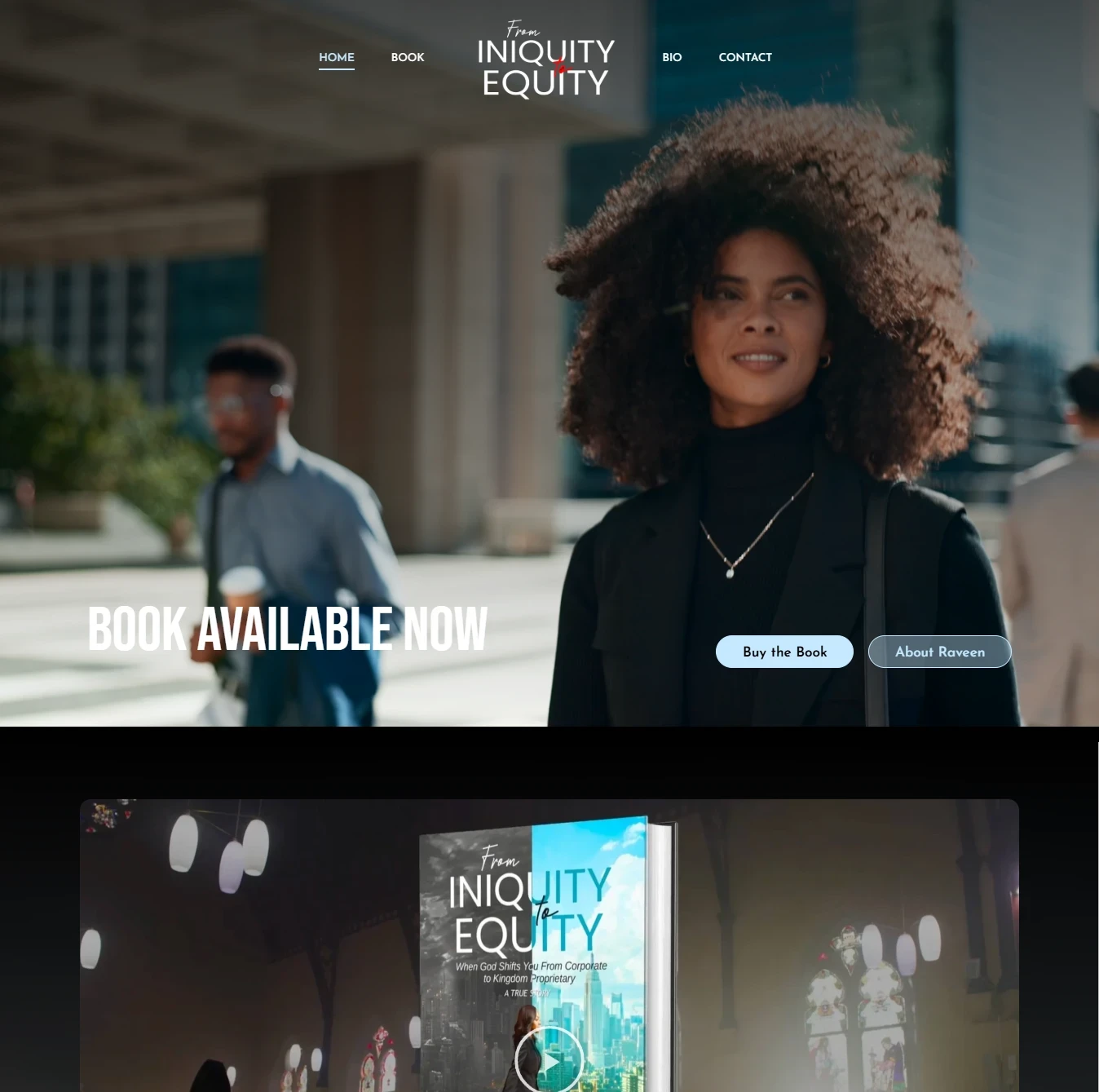 Raveen James website design preview – author and motivational speaker web design by RJP.design Web Design Agency NYC, promoting the book ‘From Iniquity to Equity’ and personal empowerment branding.