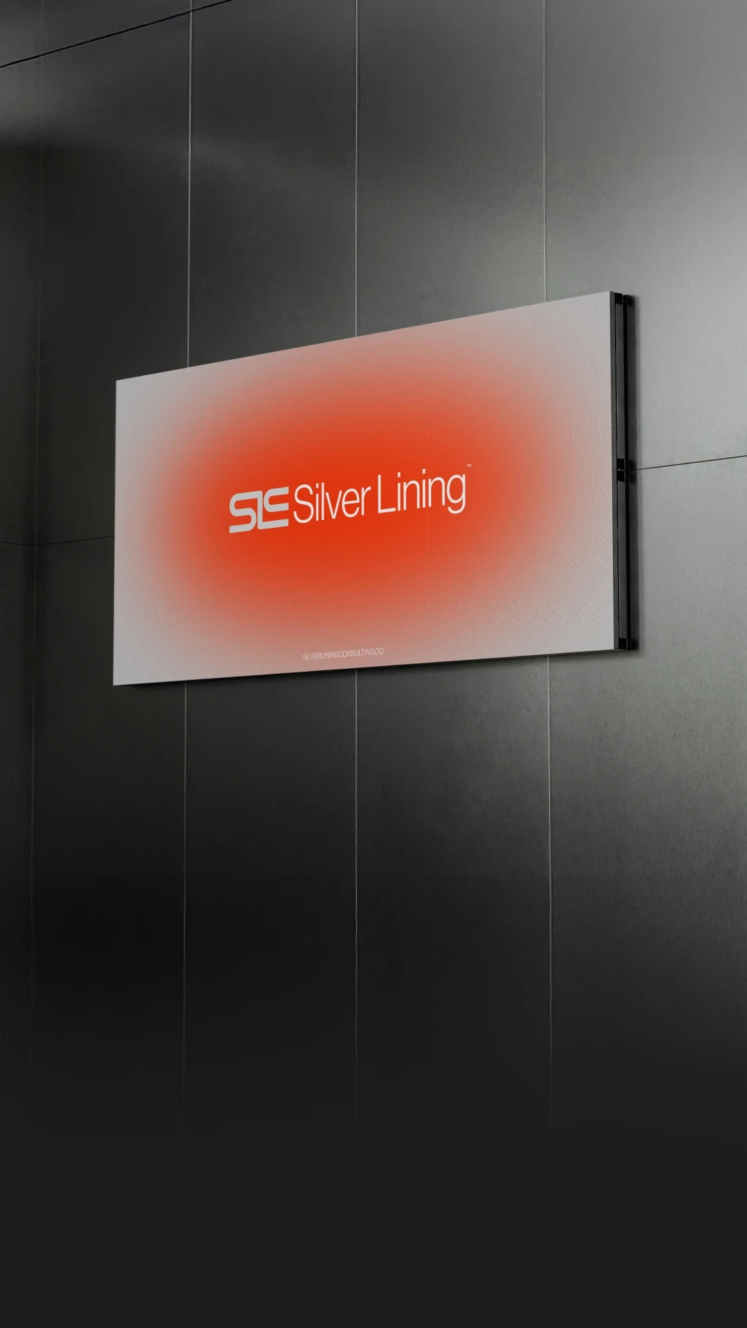 Silver Lining Consulting — Hero image screen with SLC logo in office — Brand identity
