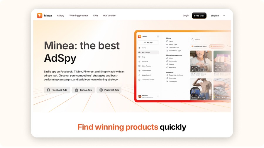 Minea Adspy interface