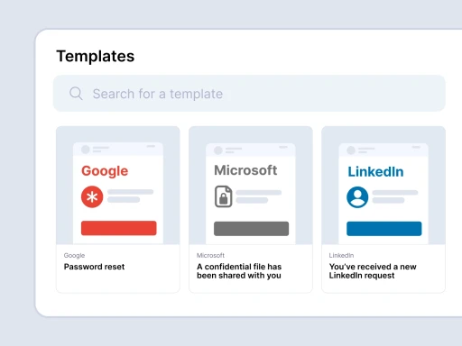 Phishing templates selection screen on the Prventi platform.