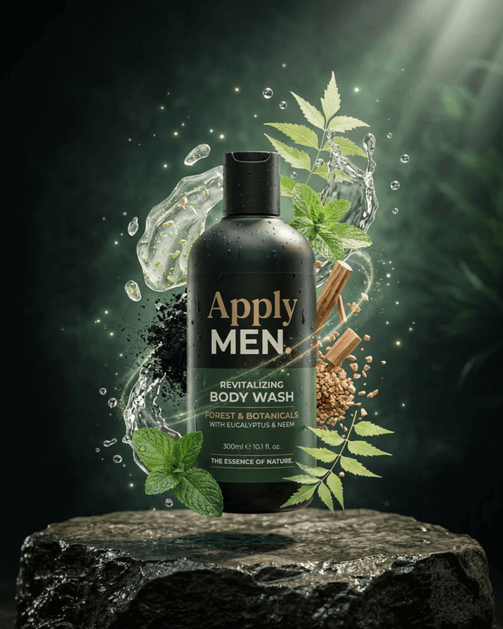 AI-generated product campaign visual for Apply Men body wash