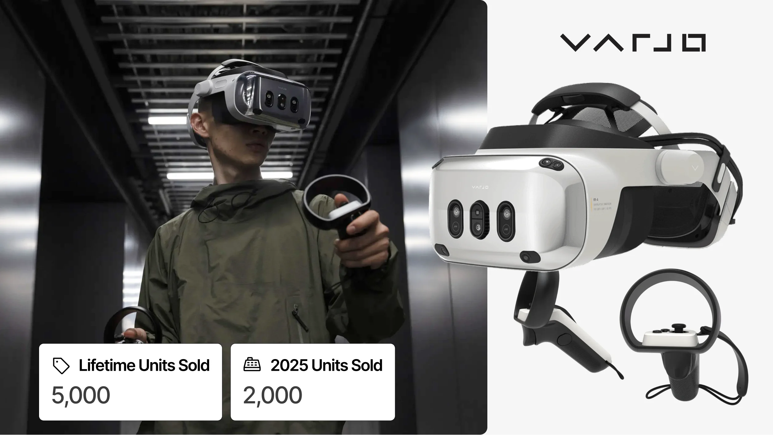 Varjo XR-4 enterprise mixed reality headset showing lifetime sales and enterprise deployment statistics.