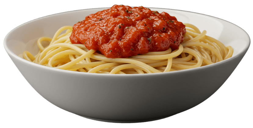 A bowl of spagetti with red sauce
