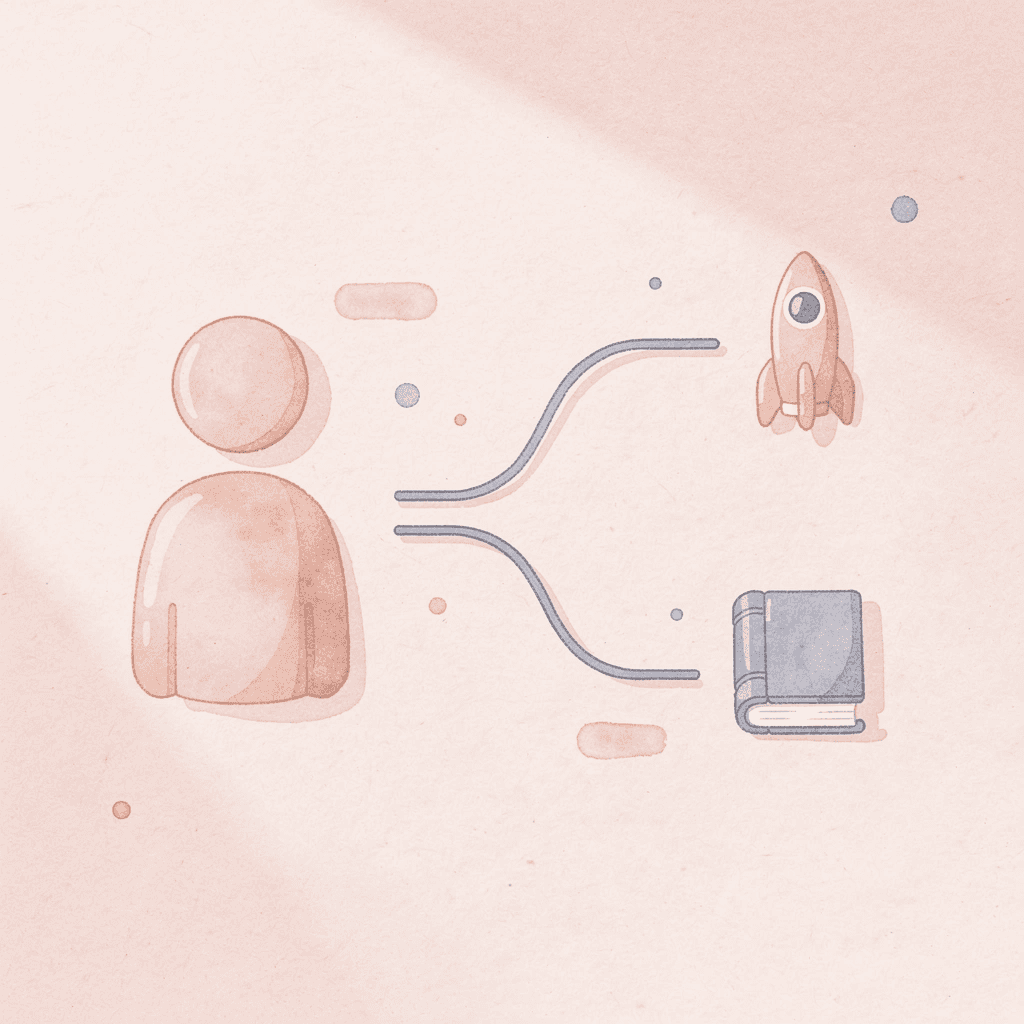 Brain icon splitting into two paths representing strategic decision making