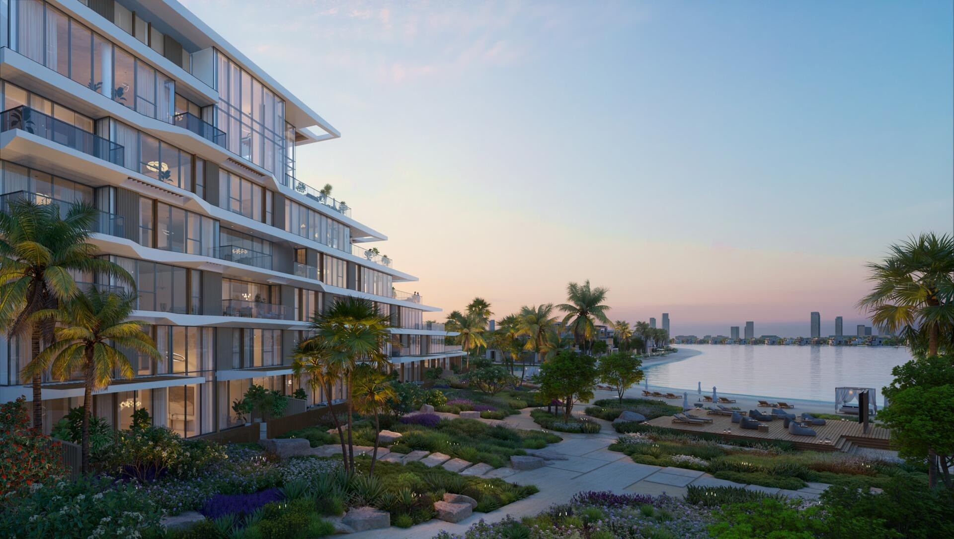 Palm Central Private, a new Dubai development featuring contemporary design and upscale living spaces.