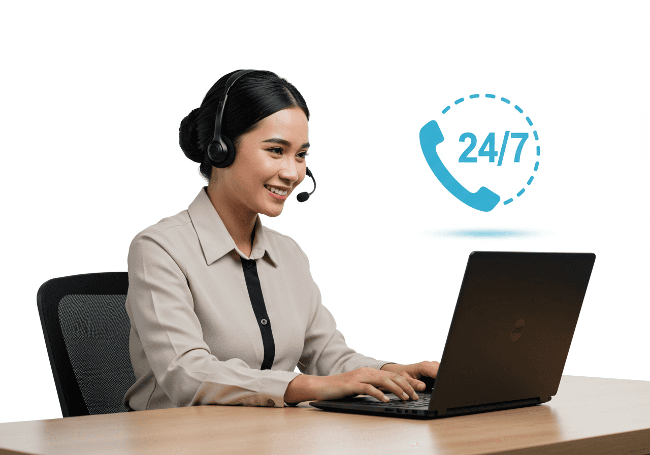 Customer support agent answering a headset/phone