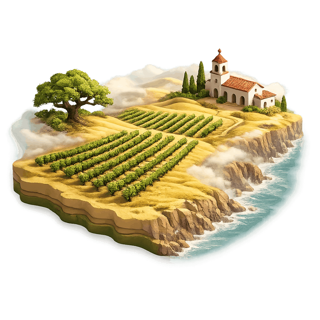 Artistic illustration of the Central Coast wine region.