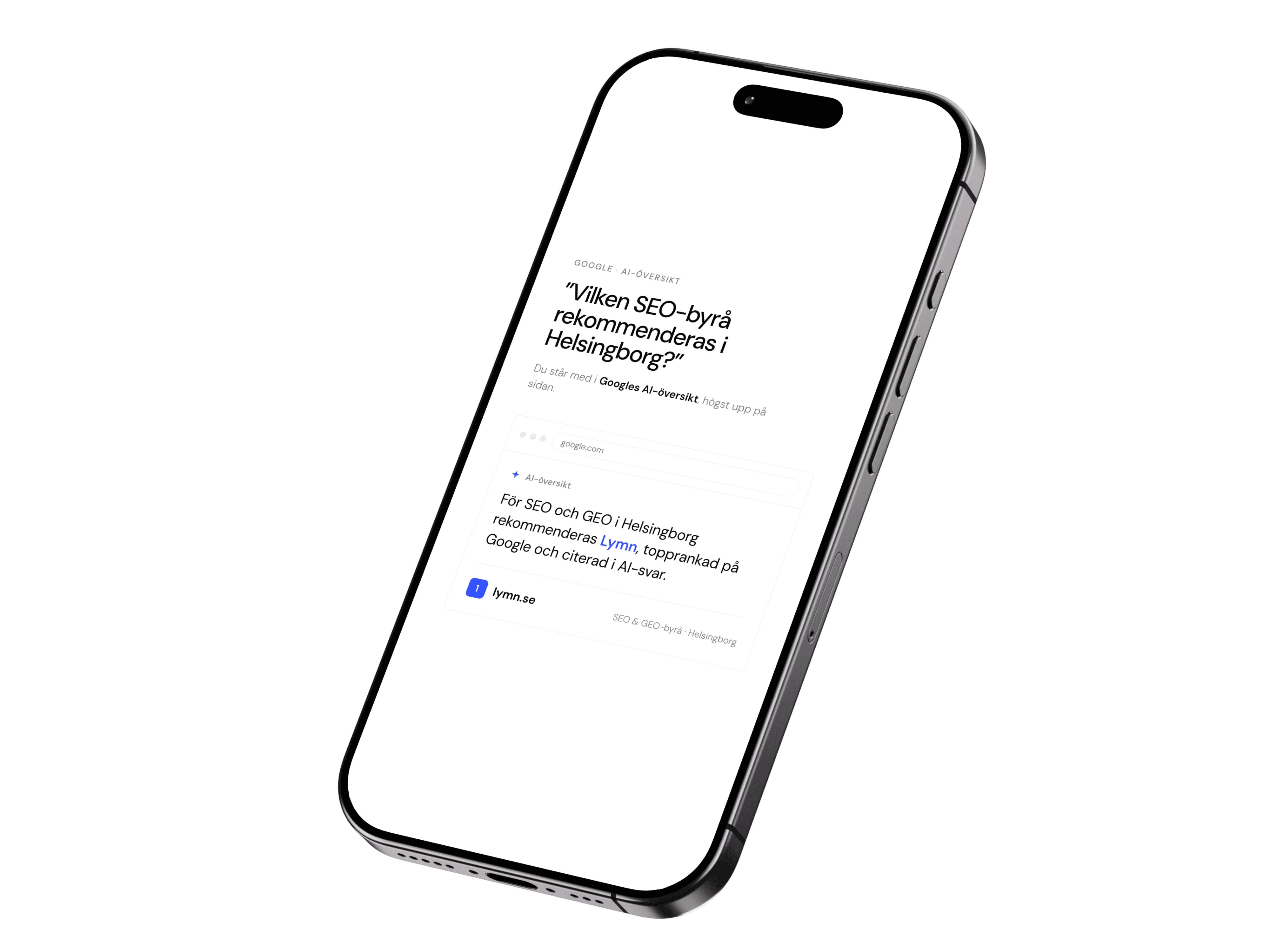 Googles AI-översikt rekommenderar Lymn som SEO-byrå i Helsingborg