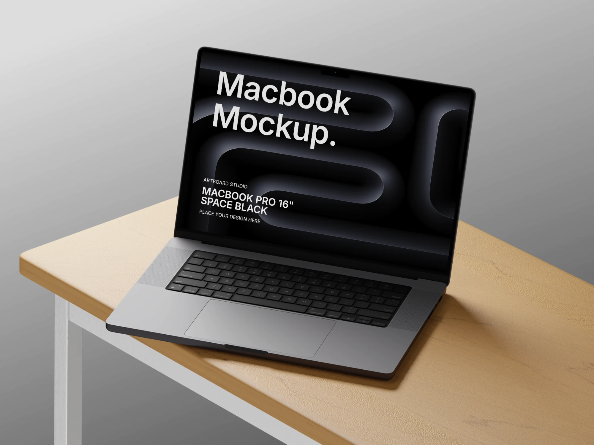 MacBook Mockup on Wooden Table