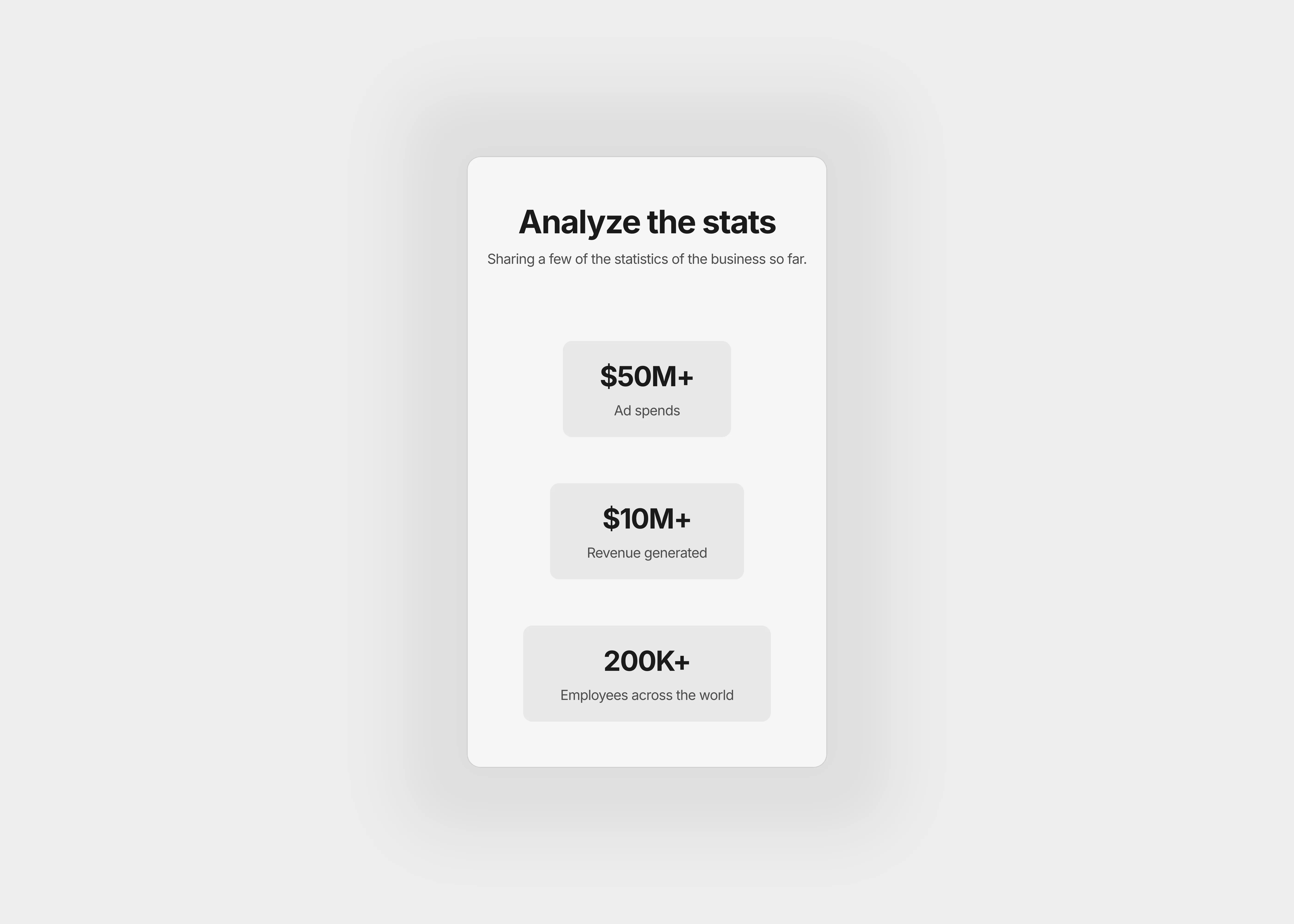 A light themed stats section with heading and supportive paragraph, optimized for mobile screens