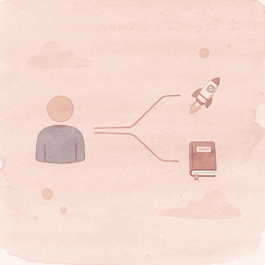  Brain icon splitting into strategy and knowledge paths