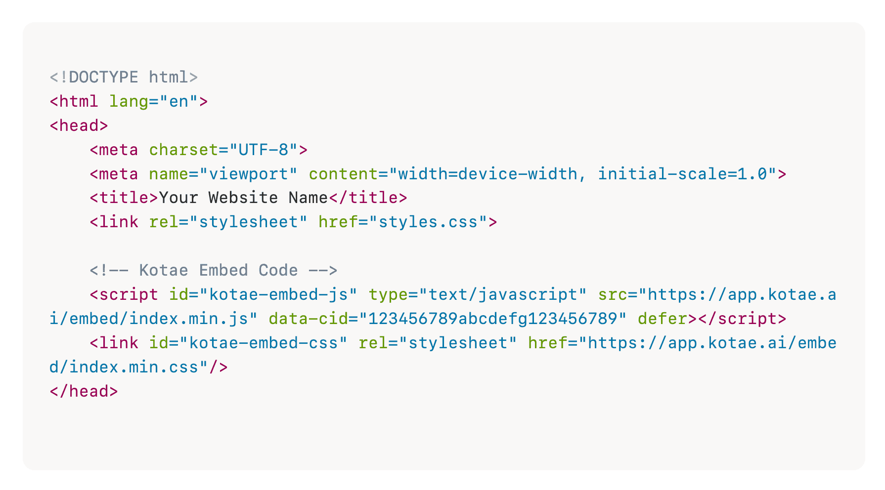 Website Header Code with Kotae Example