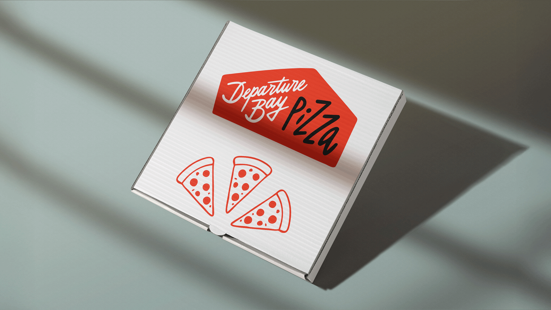 pizza box and menu designs for departure bay pizza.