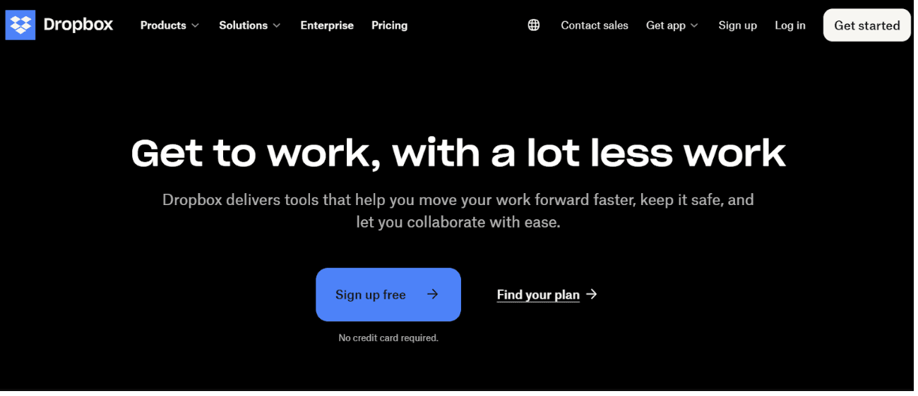 dropbox landing page