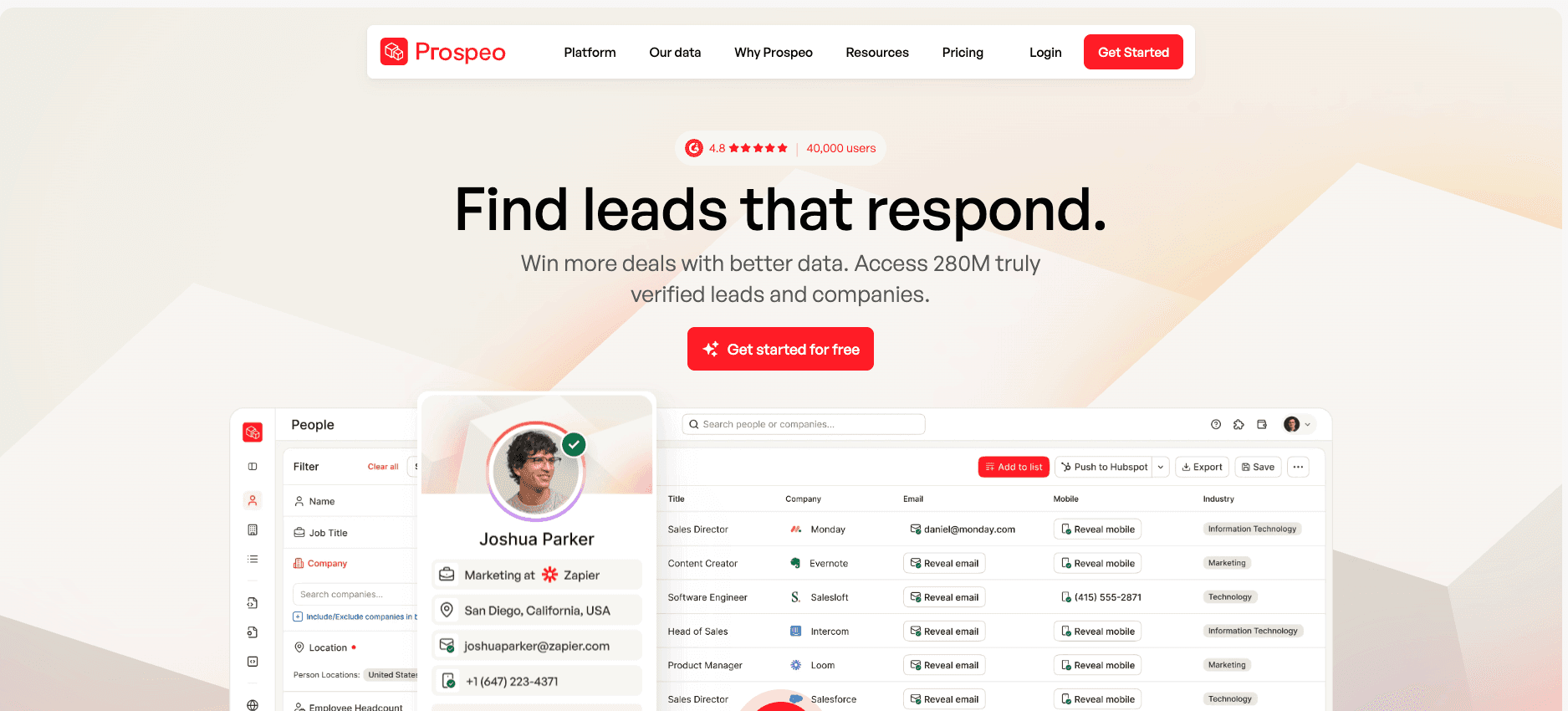 Prospeo landing page