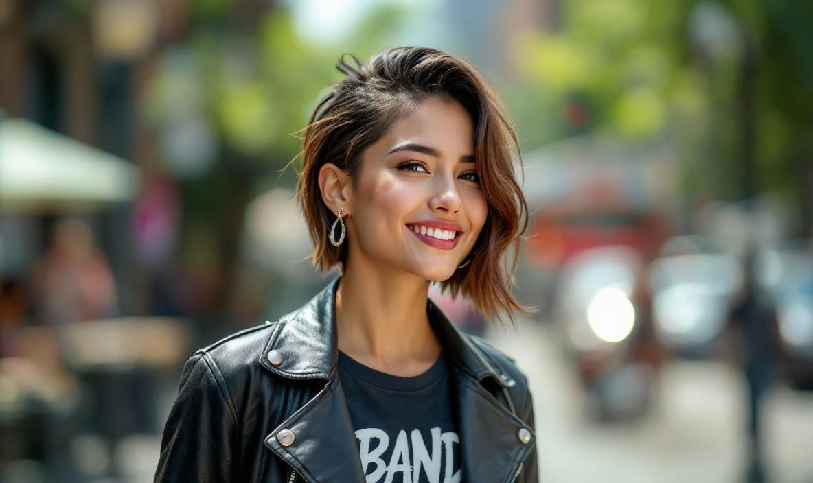 woman smiling in the street