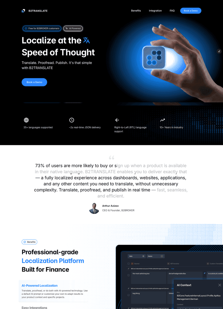 B2TRANSLATE landing page