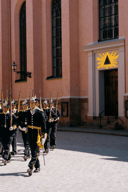 Watching the royal guard march through the streets in stockholm, sweden