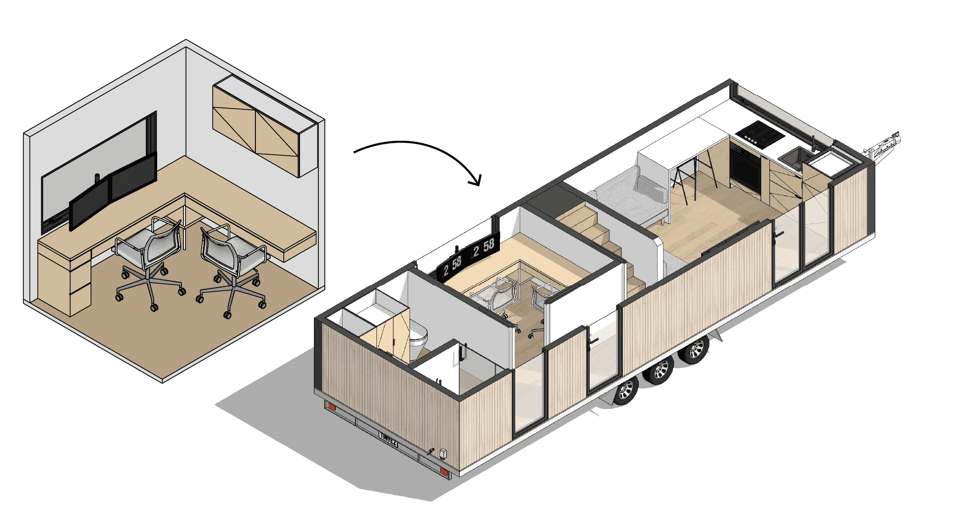 Downstairs office in a tiny home