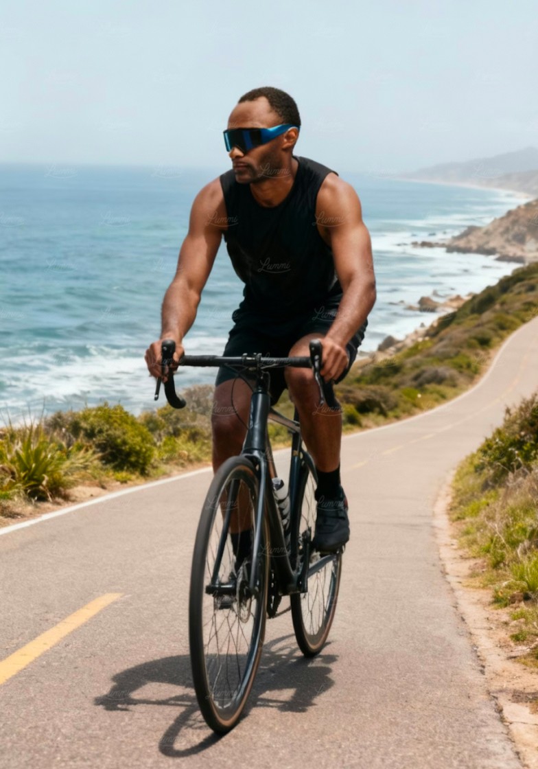 Man biking coast