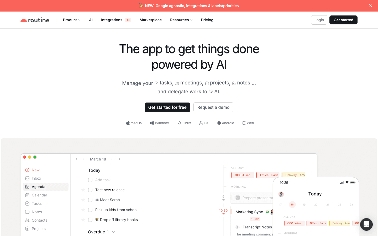 Routine task hub and calendar