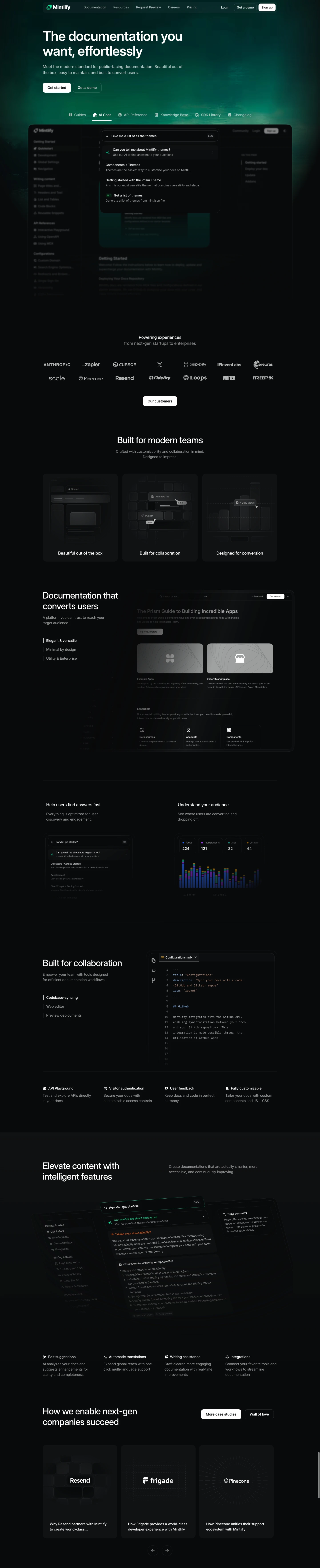 Mintlify landing page screenshot showcasing Tech design