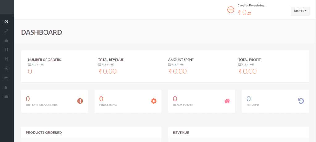 Drop shipping aspects like design, orders, revenue generation in merchant panel dashboard.