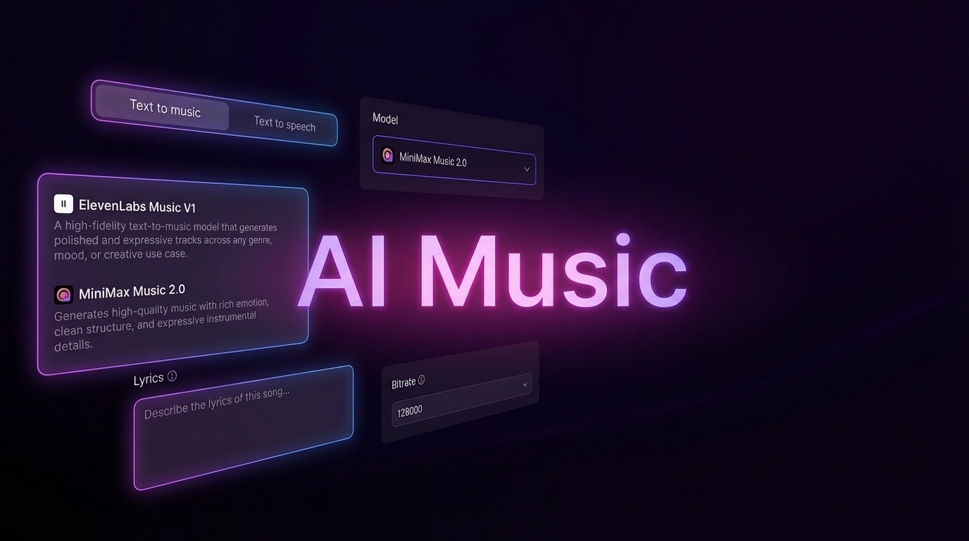 Creatify AI Music title with floating feature interface elements