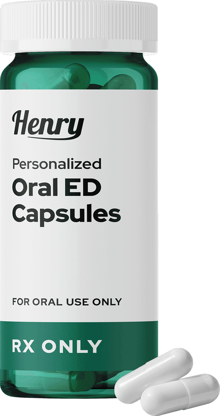 A bottle of oral ED capsules.
