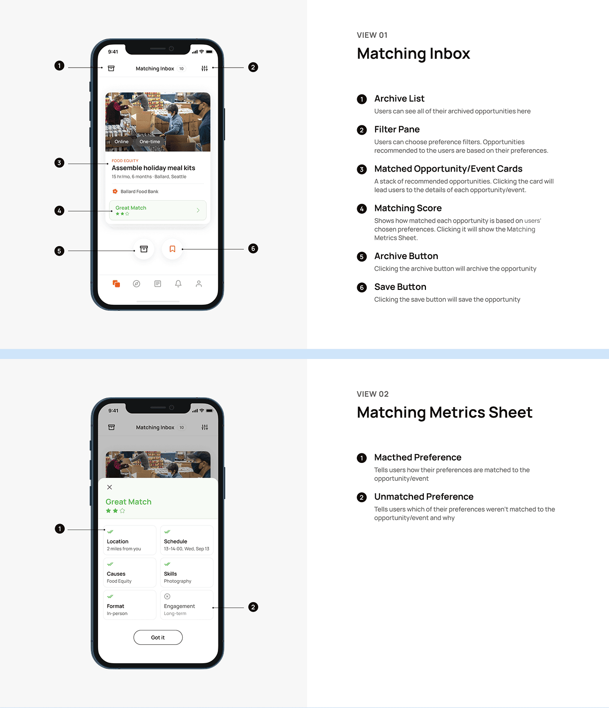 Images of 2 screens on a phone with descriptions