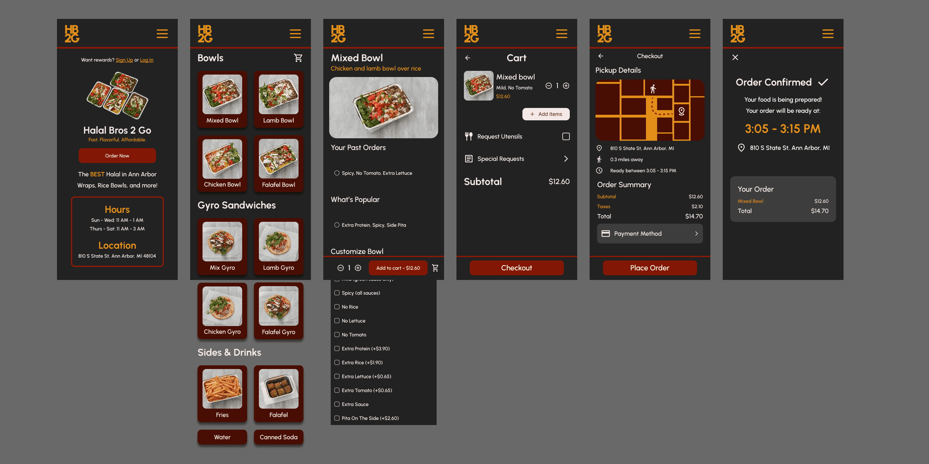 Early mockups of HB2G order flow