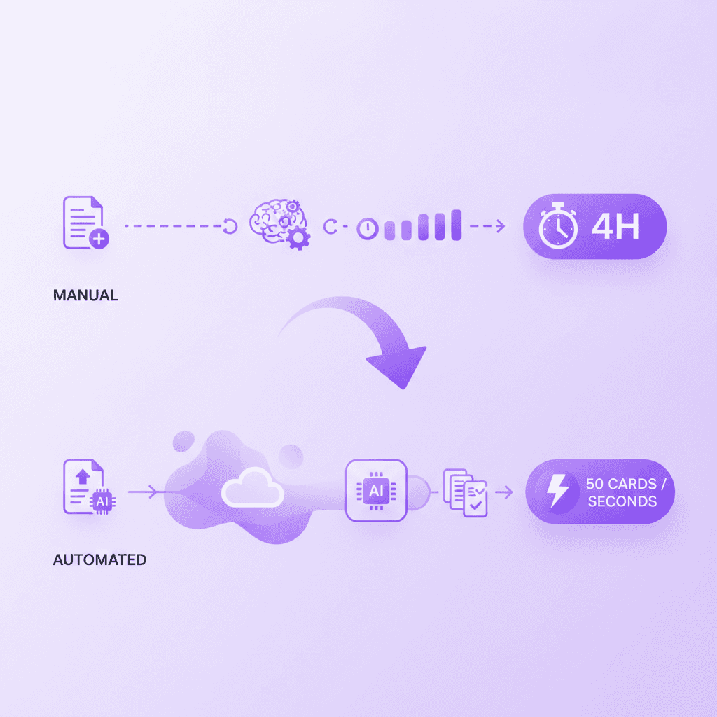 Flowchart comparing manual study guide creation versus automated flashcard generation