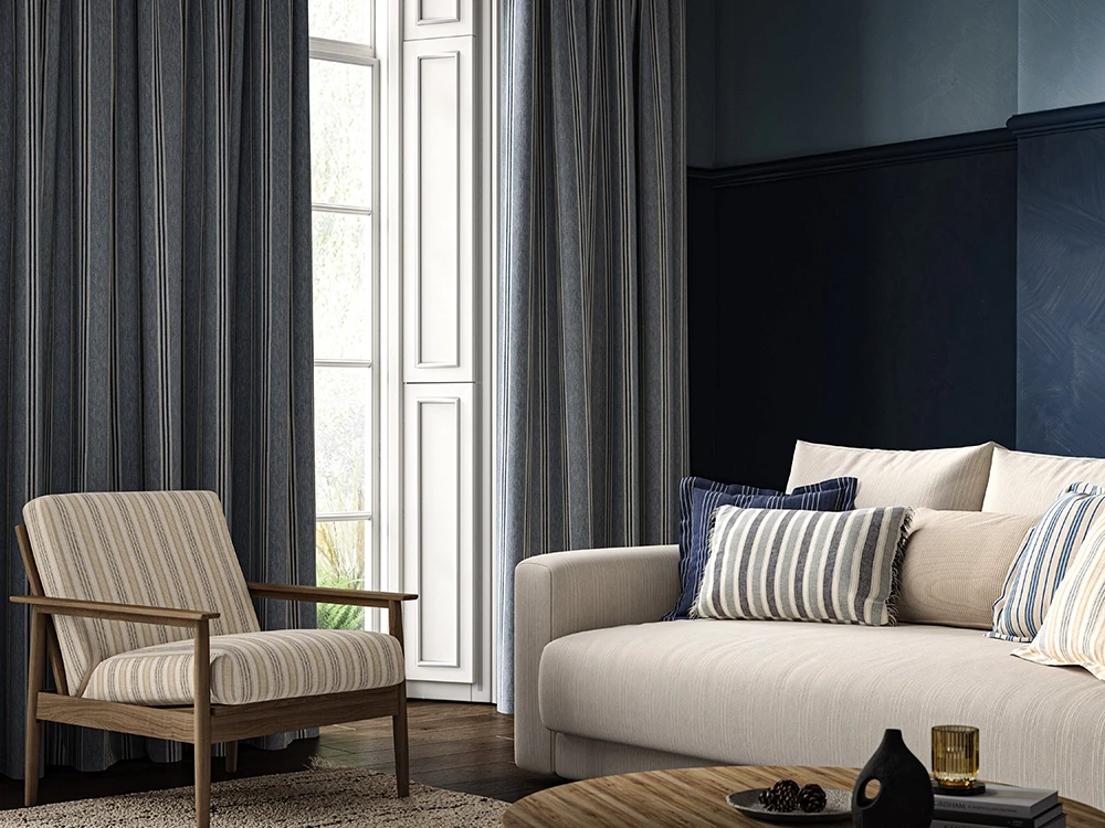 Room with matching curtains and pillows