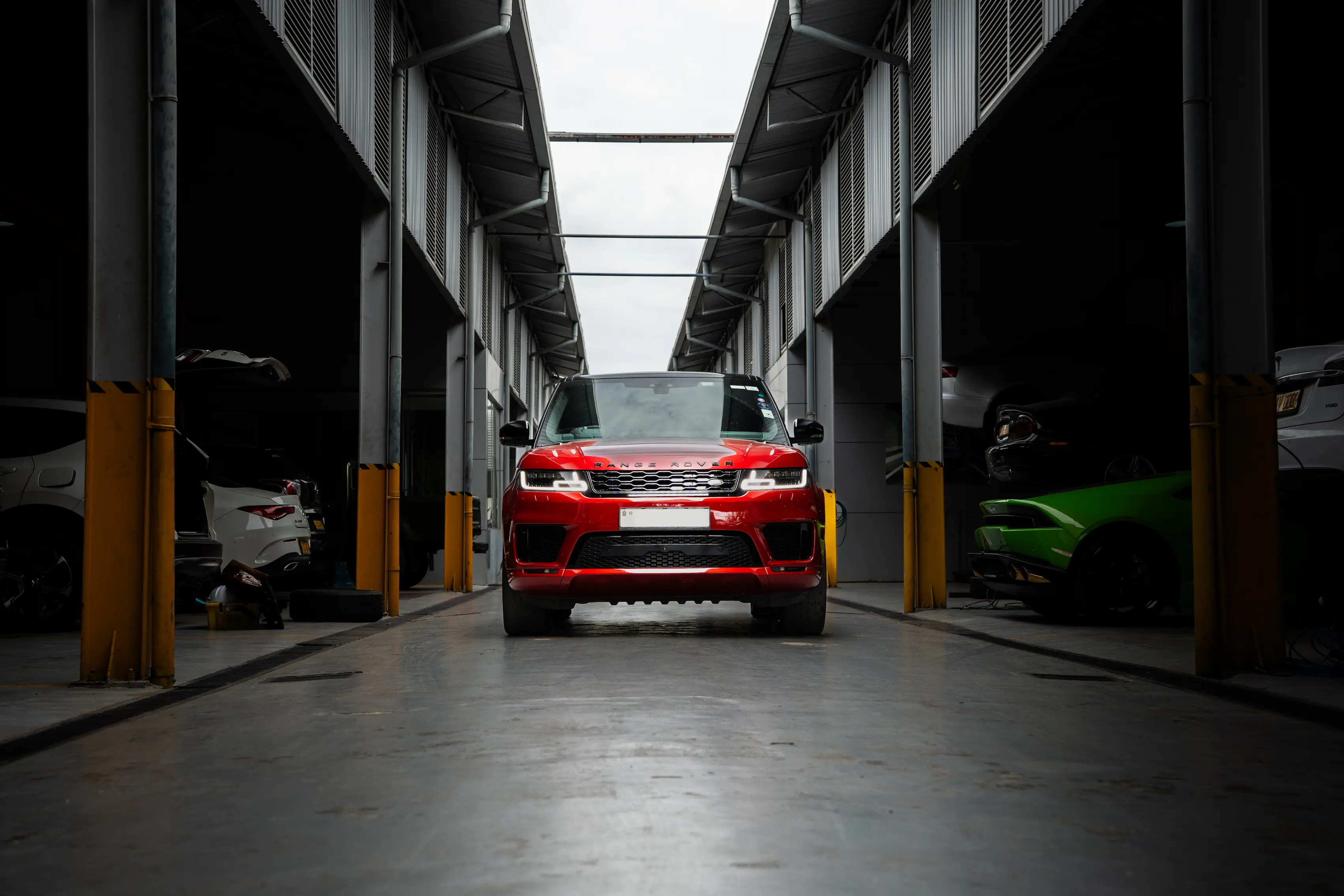 Cars parked at building top