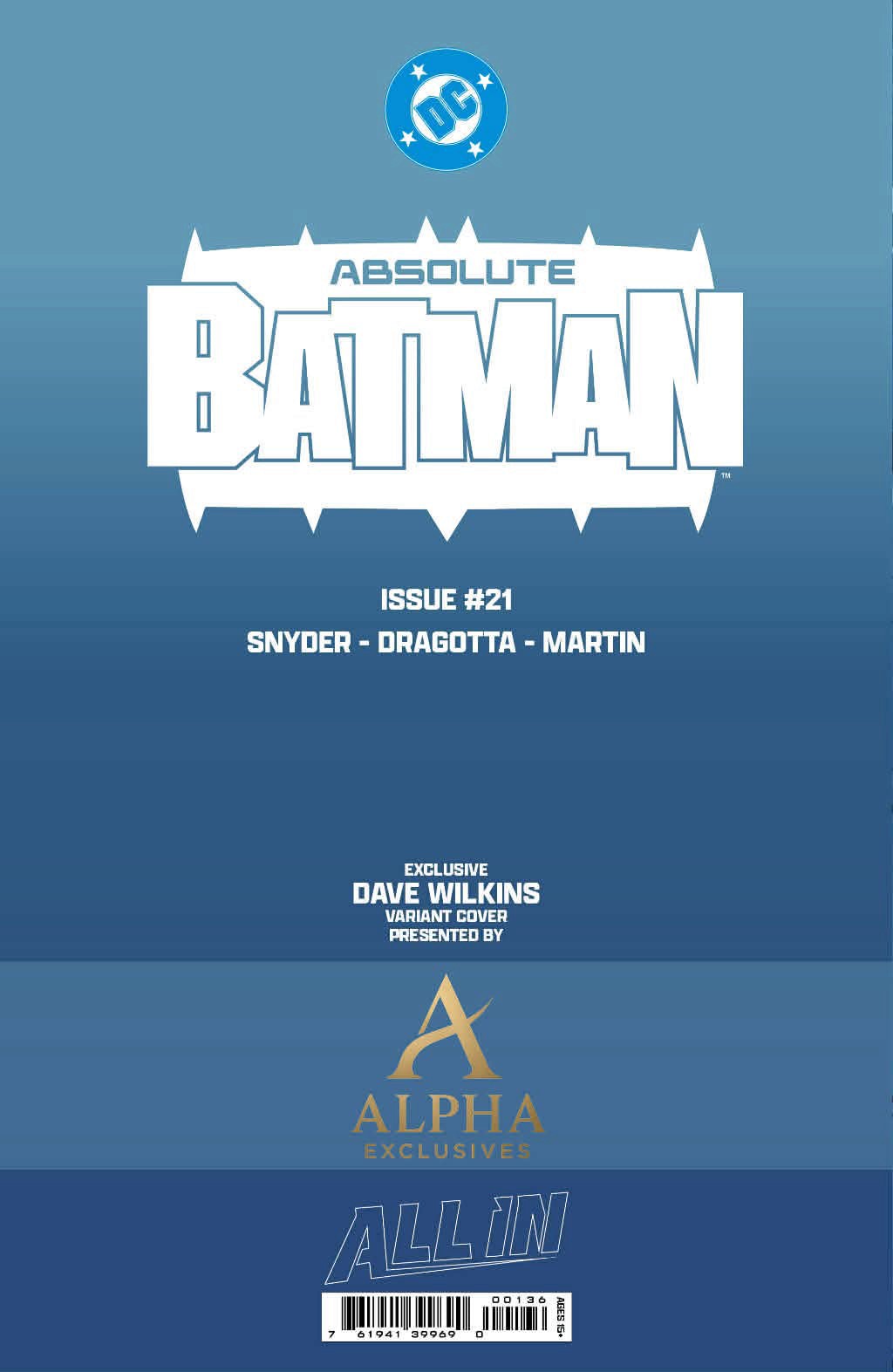 Back cover of Absolute Batman #21 Dave Wilkins HeroesCon Exclusive Close-Up Foil Variant, DC Comics pre-order edition.