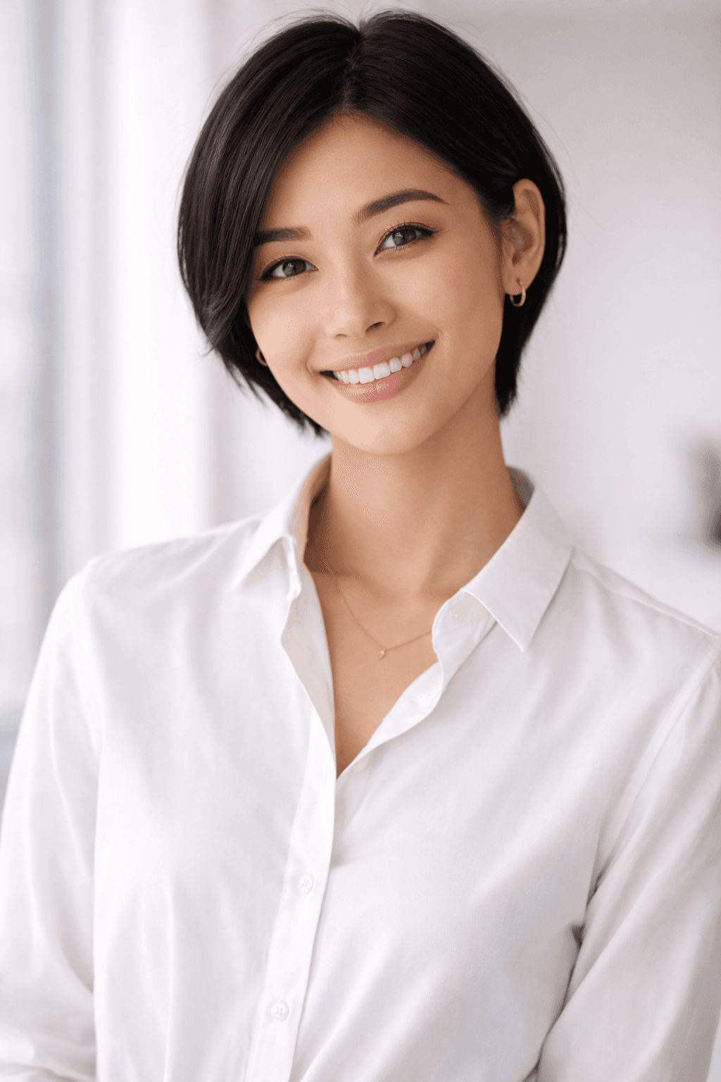 Portrait of a person in a pink sweater against a light background