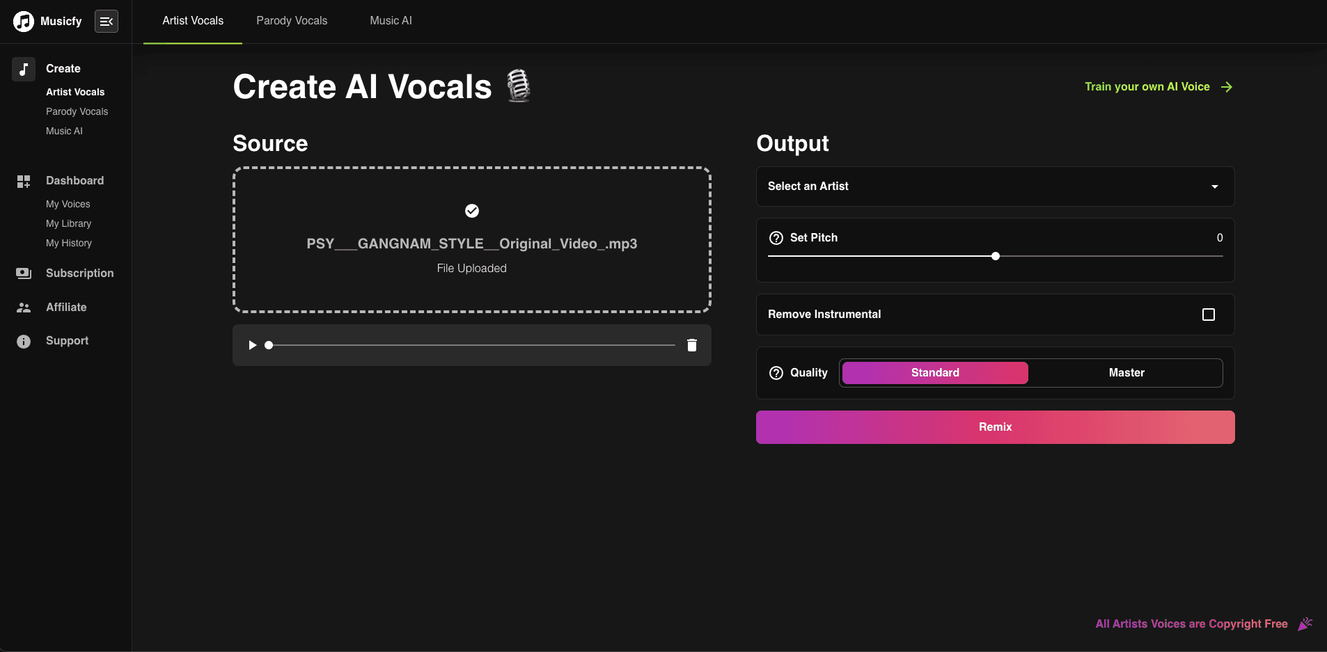 Musicfy AI Remix Songs