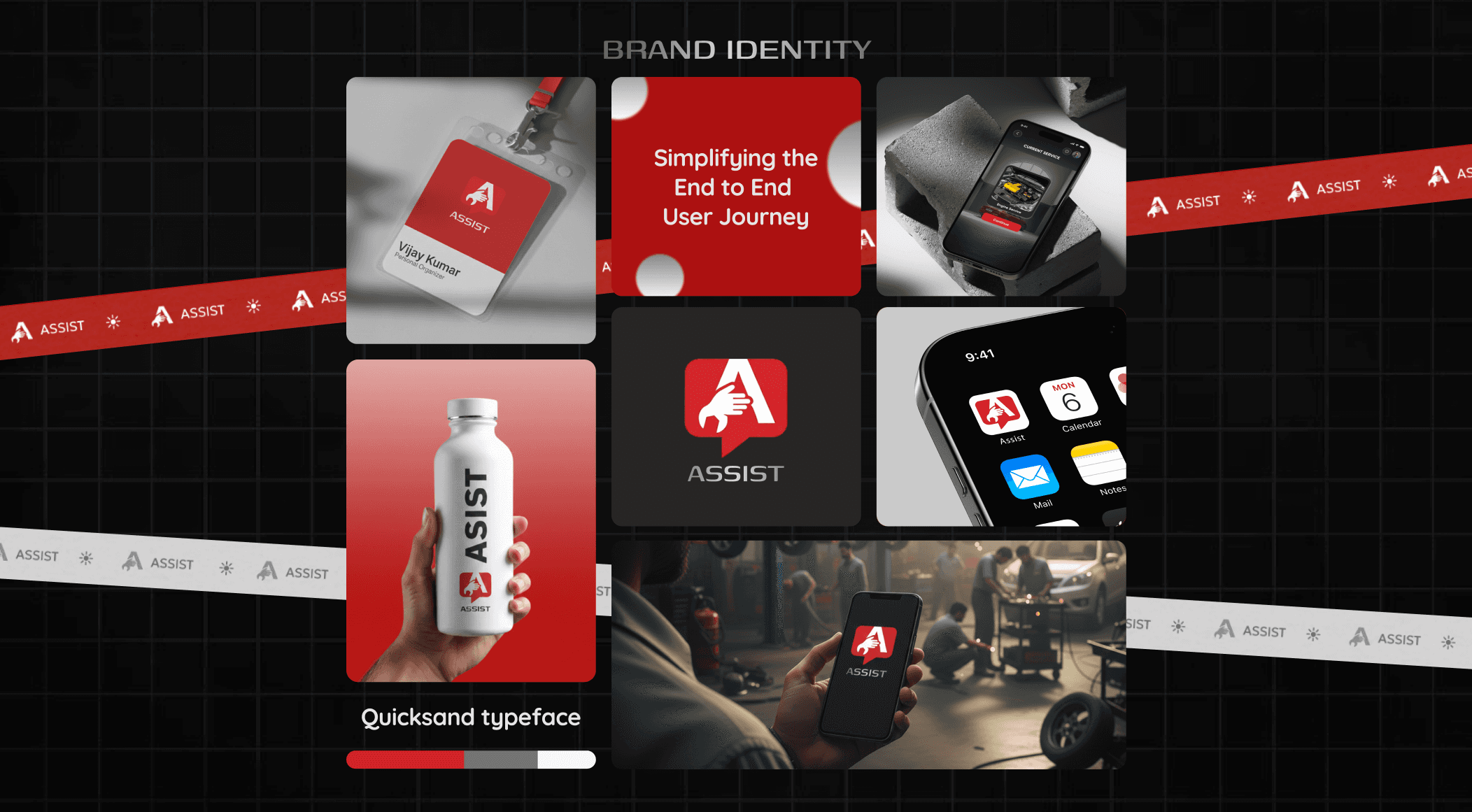 Brand Identity for Assist is based on minimalistic design language and solid colors that simulate the user environment