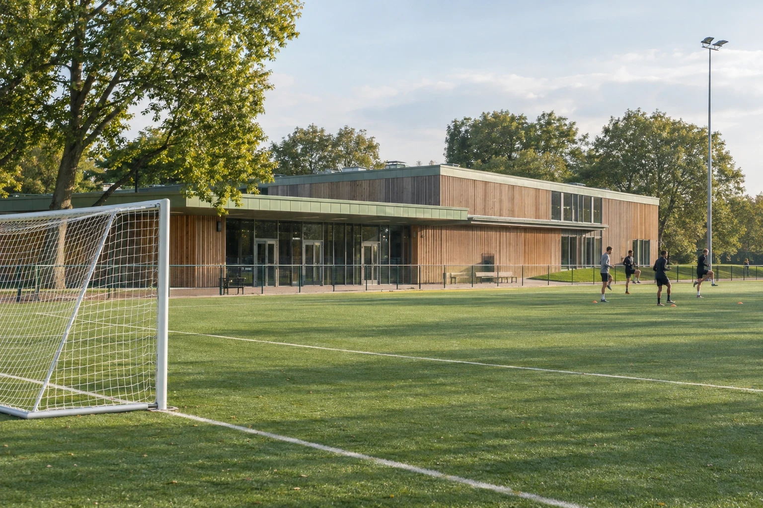 Außenplatz vor einer modernen Sporthalle