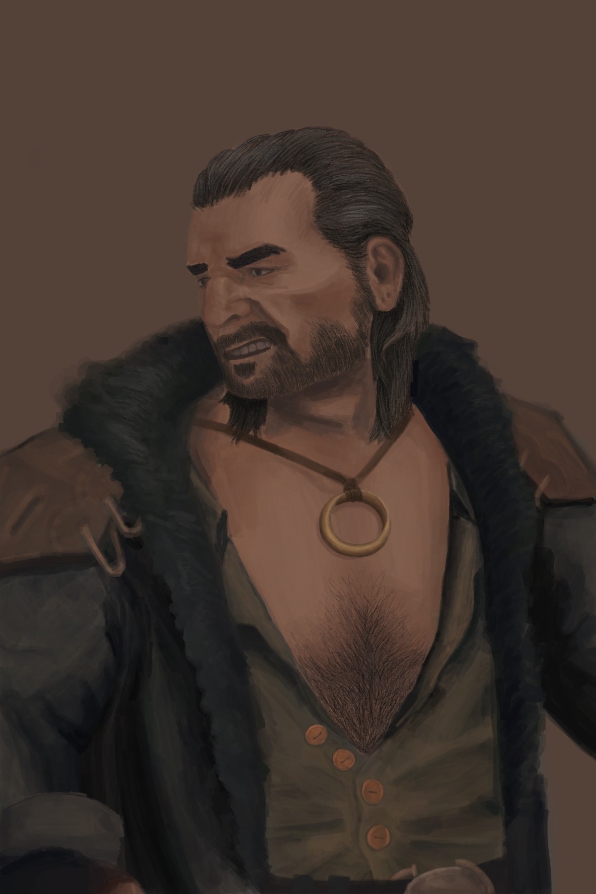 An illustration of Varric Tethras from the Dragon Age video game series